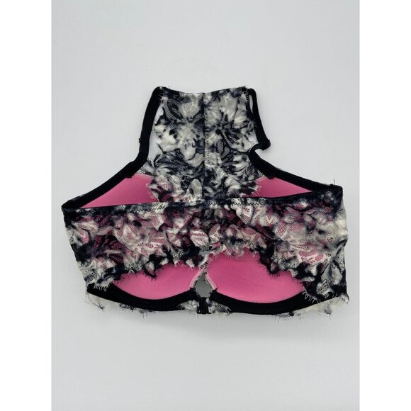 Pink Victoria's Secret Date Racerback Black White Floral Front Close Bra Sz 32DD - Picture 2 of 6